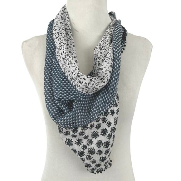 Women Cow Floral Patchwork Head Neck Scarf Blue 51”x19” Cottagecore Farm - Picture 1 of 7